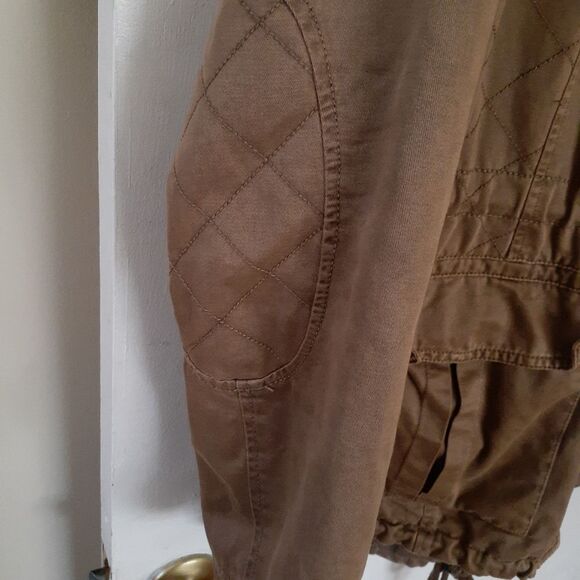Guess coat tan brown utility anorak fall winter jacket l cotton canvas parka - Picture 8 of 15